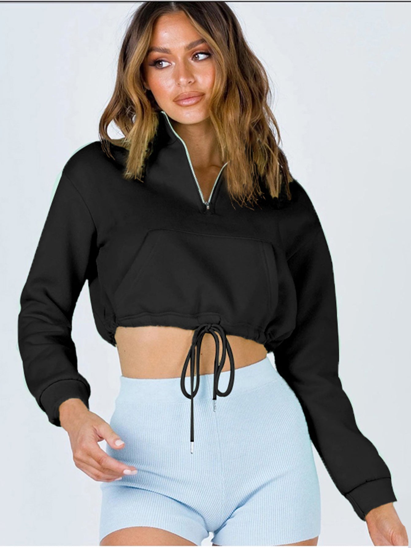 Solid Crop Sweatshirt Sai Feel