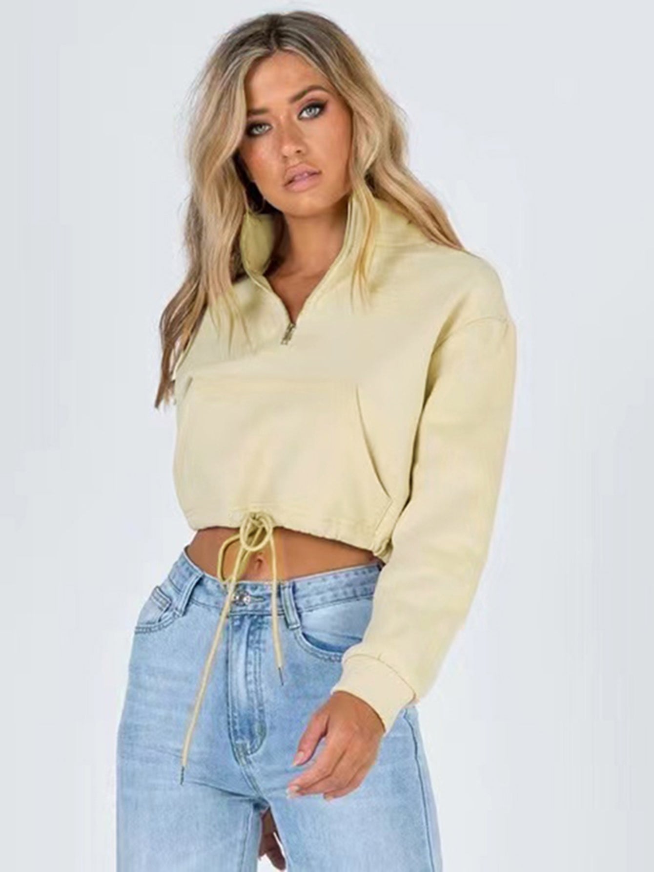 Solid Crop Sweatshirt Sai Feel