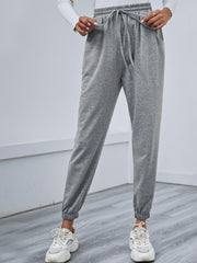 Solid Drawstring Waist Slant Pocket Sweatpants Sai Feel