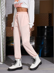 Solid Drawstring Waist Slant Pocket Sweatpants Sai Feel