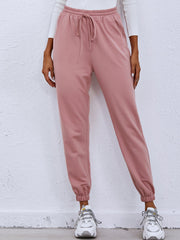 Solid Drawstring Waist Slant Pocket Sweatpants Sai Feel