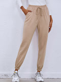 Solid Drawstring Waist Slant Pocket Sweatpants Sai Feel