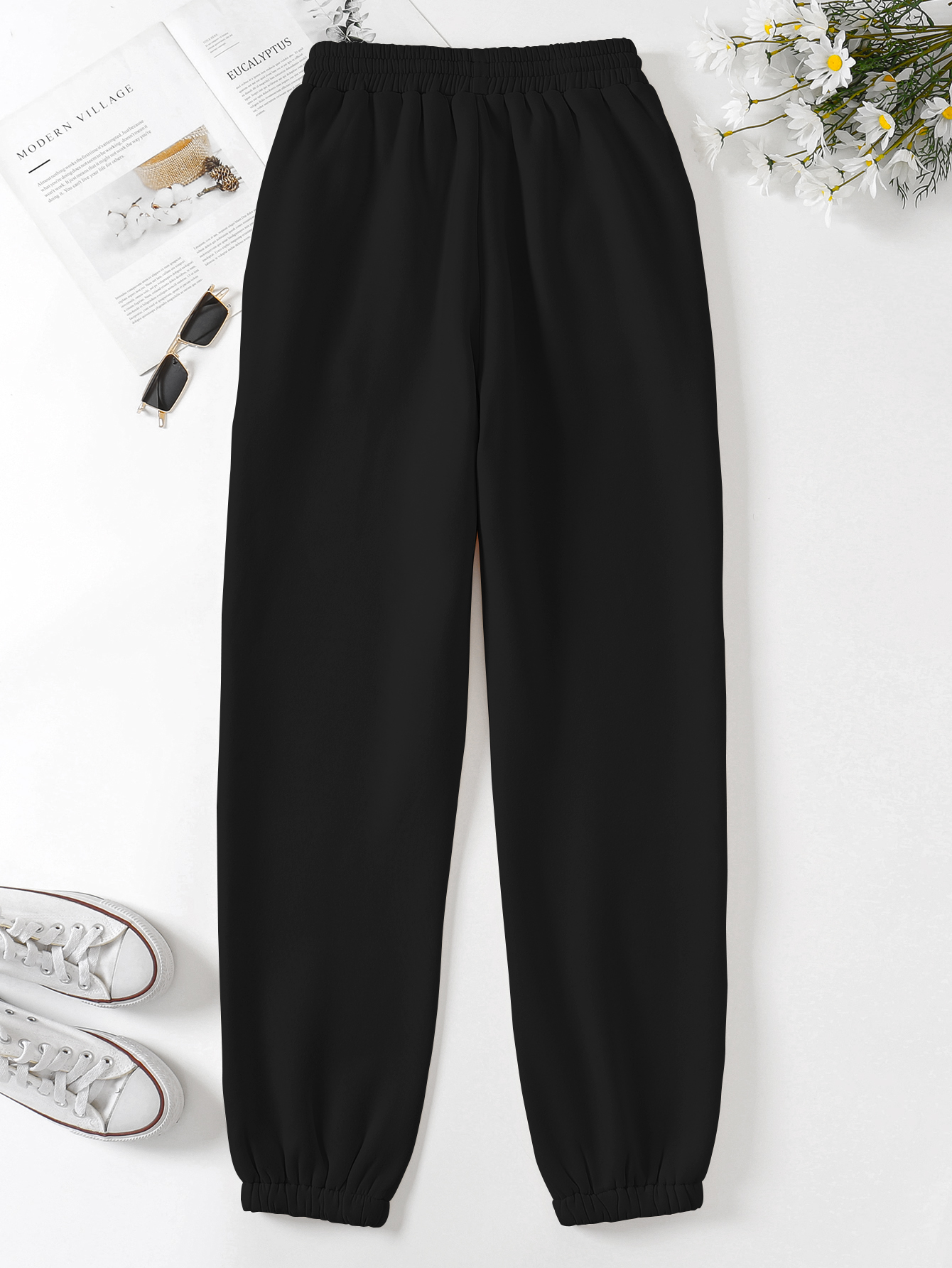 Solid Drawstring Waist Sweatpants Sai Feel