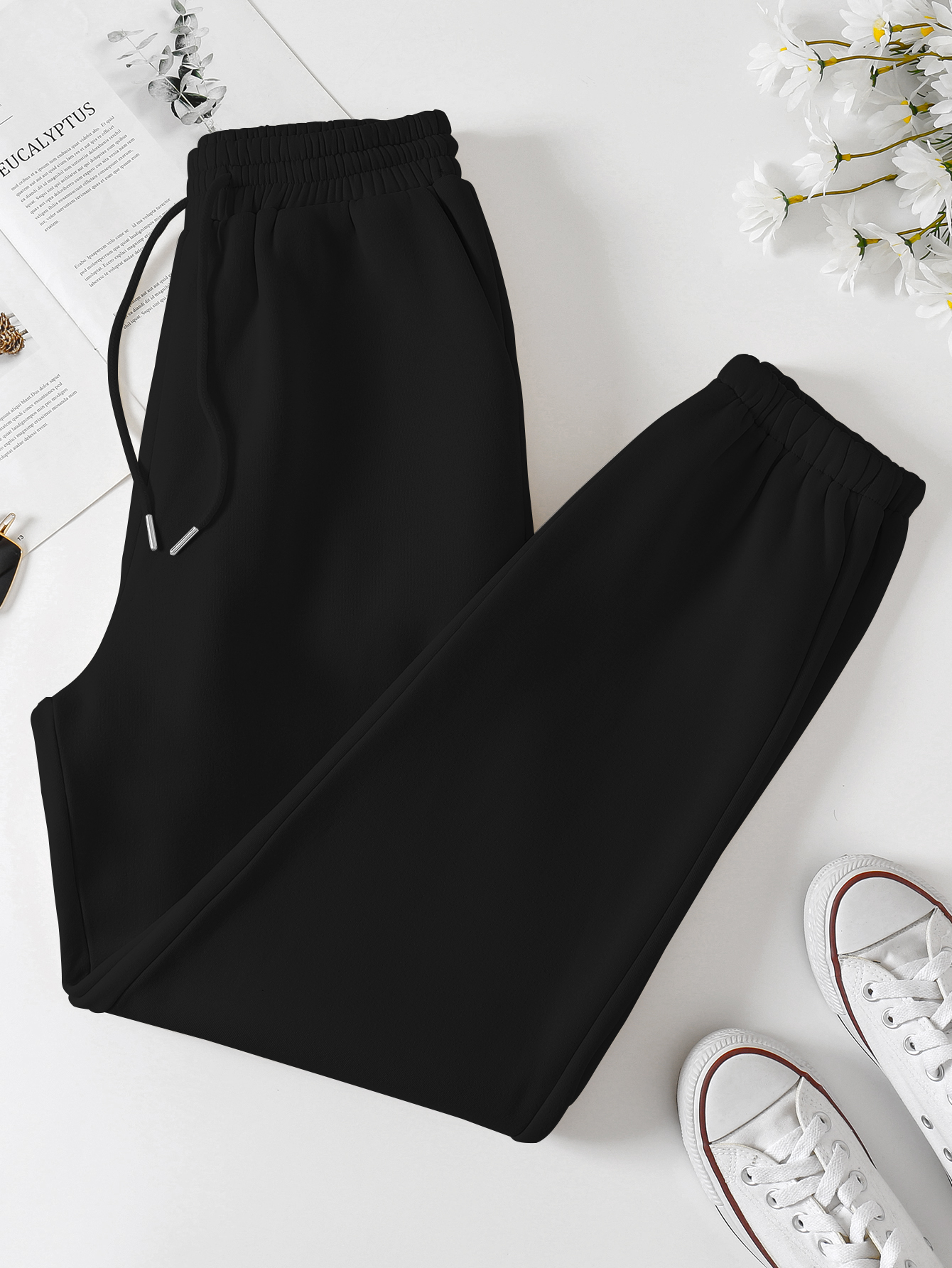 Solid Drawstring Waist Sweatpants Sai Feel