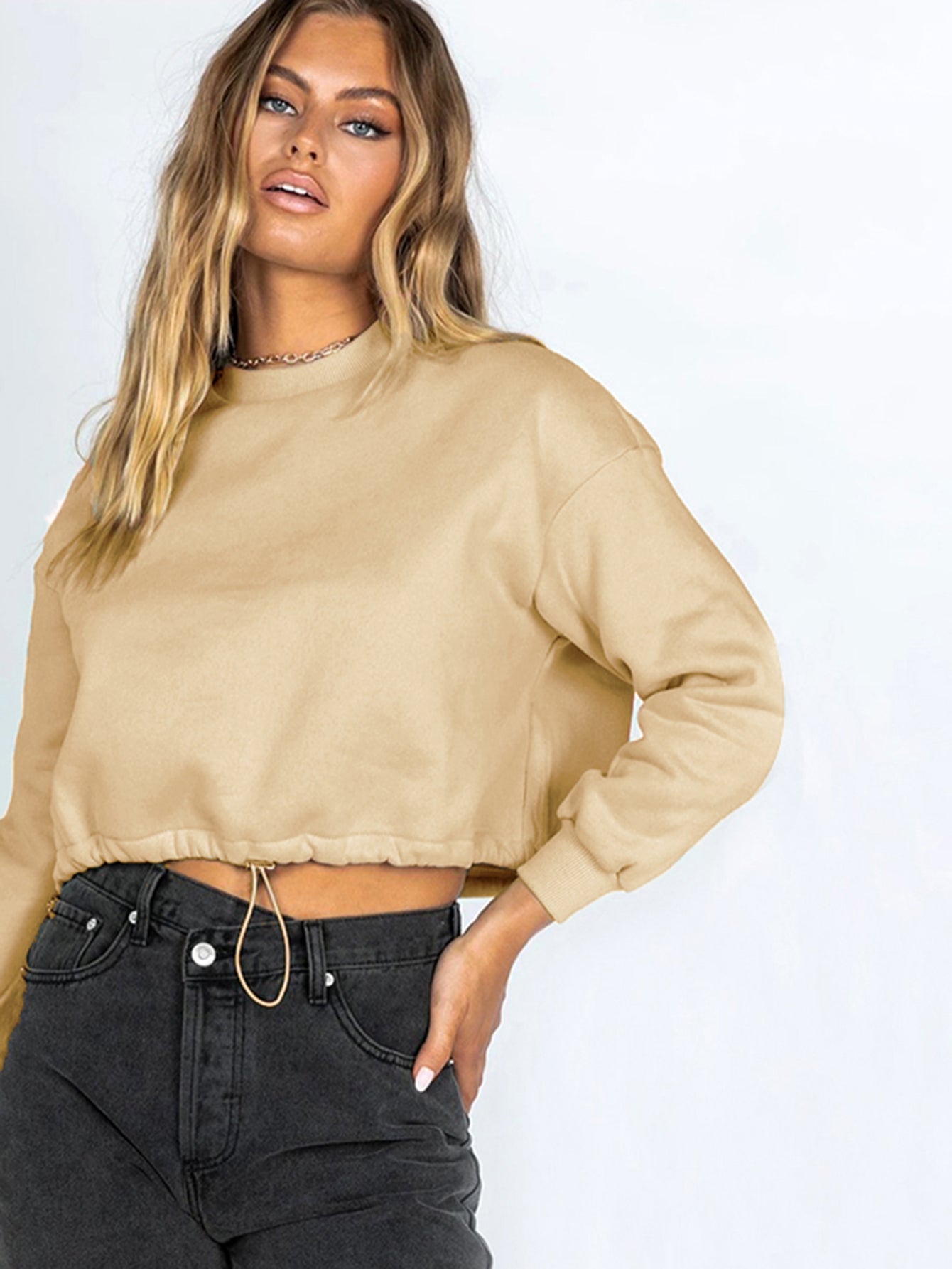 Solid Drop Shoulder Sweatshirt Sai Feel