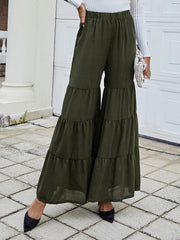 Solid Elastic Waist Wide Leg Pants Sai Feel