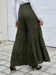 Solid Elastic Waist Wide Leg Pants Sai Feel