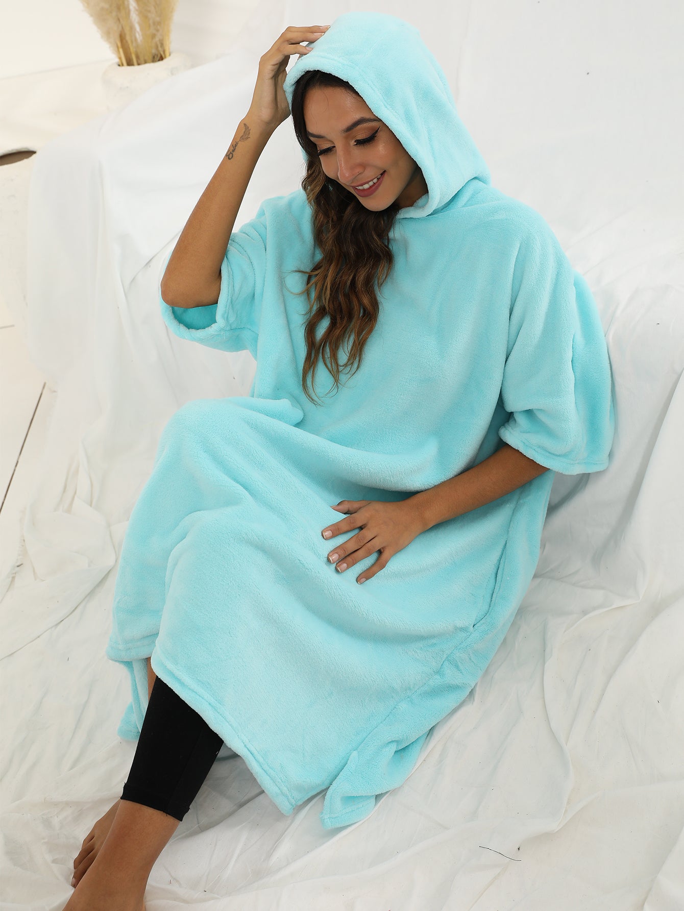 Solid Flannel Hoodie Robe Sai Feel