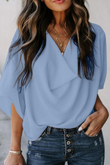 Solid Flounce V Neck T-Shirts Sai Feel