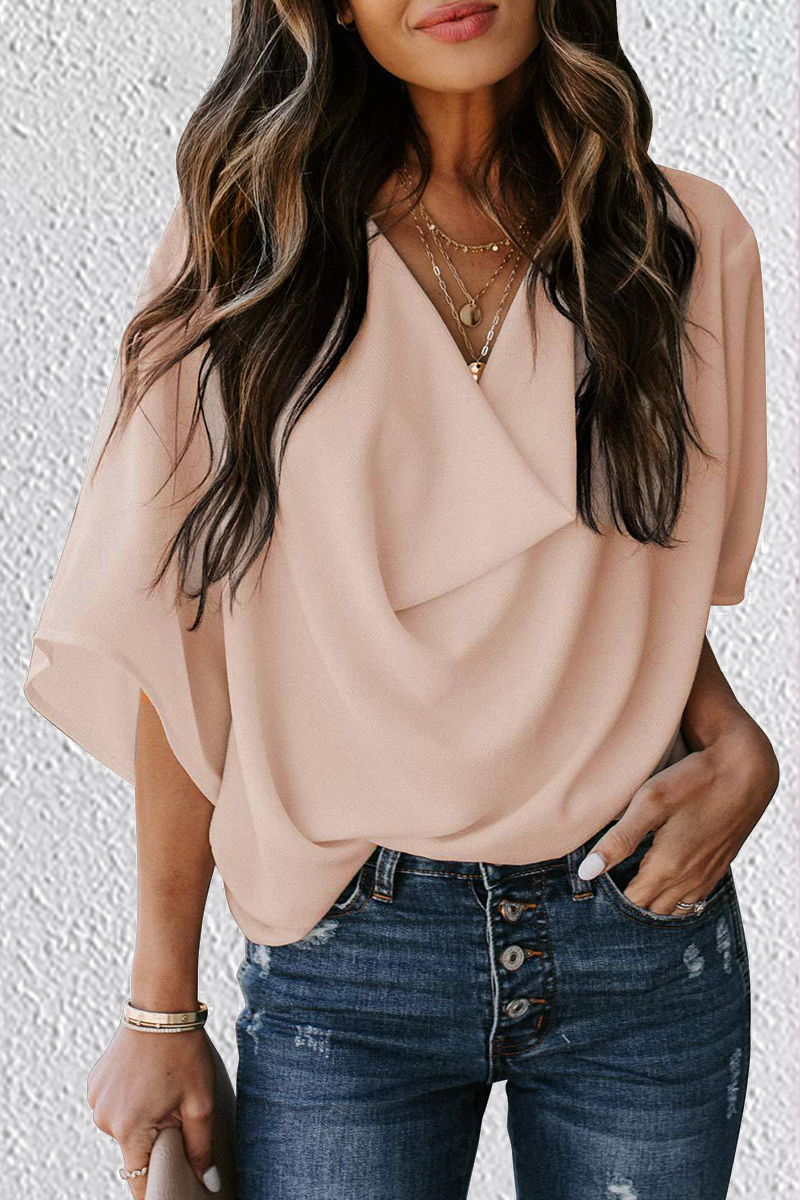 Solid Flounce V Neck T-Shirts Sai Feel