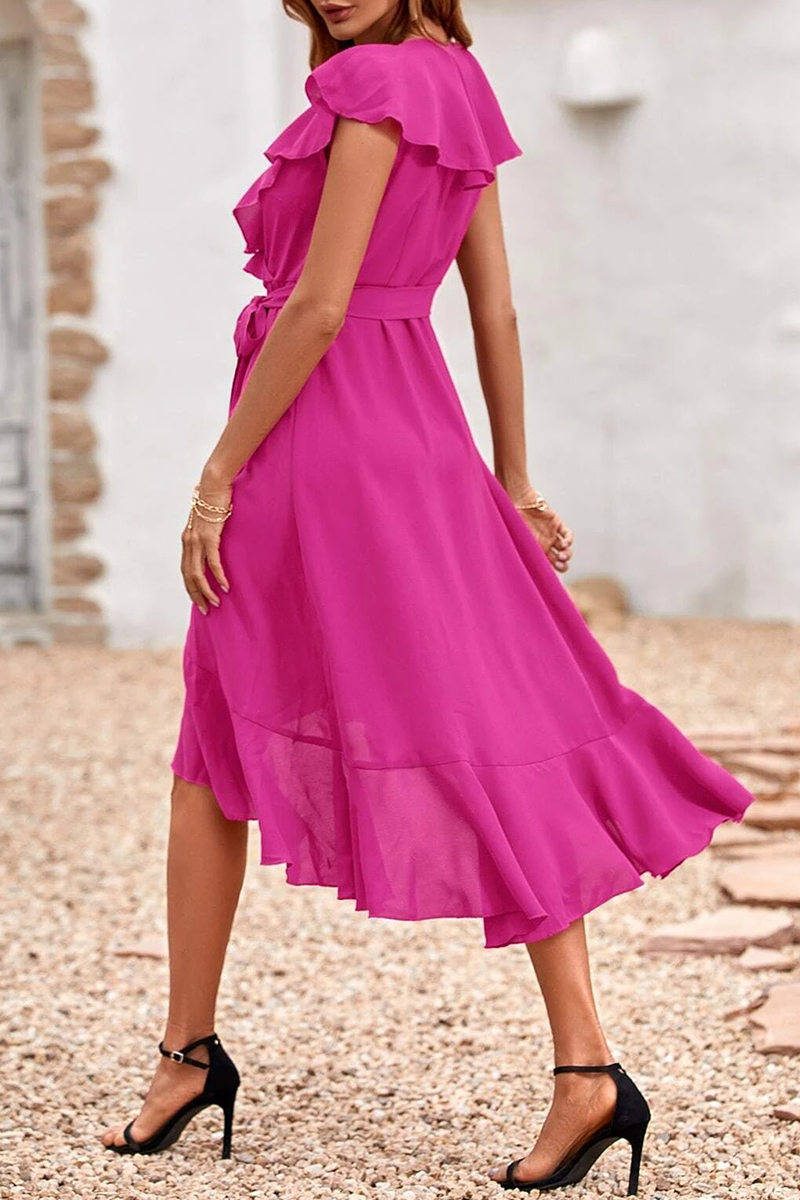 Solid Flounce V Neck Trumpet Mermaid Dresses(6 colors) Sai Feel