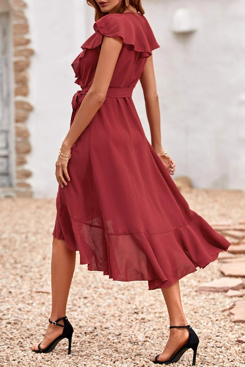 Solid Flounce V Neck Trumpet Mermaid Dresses(6 colors) Sai Feel