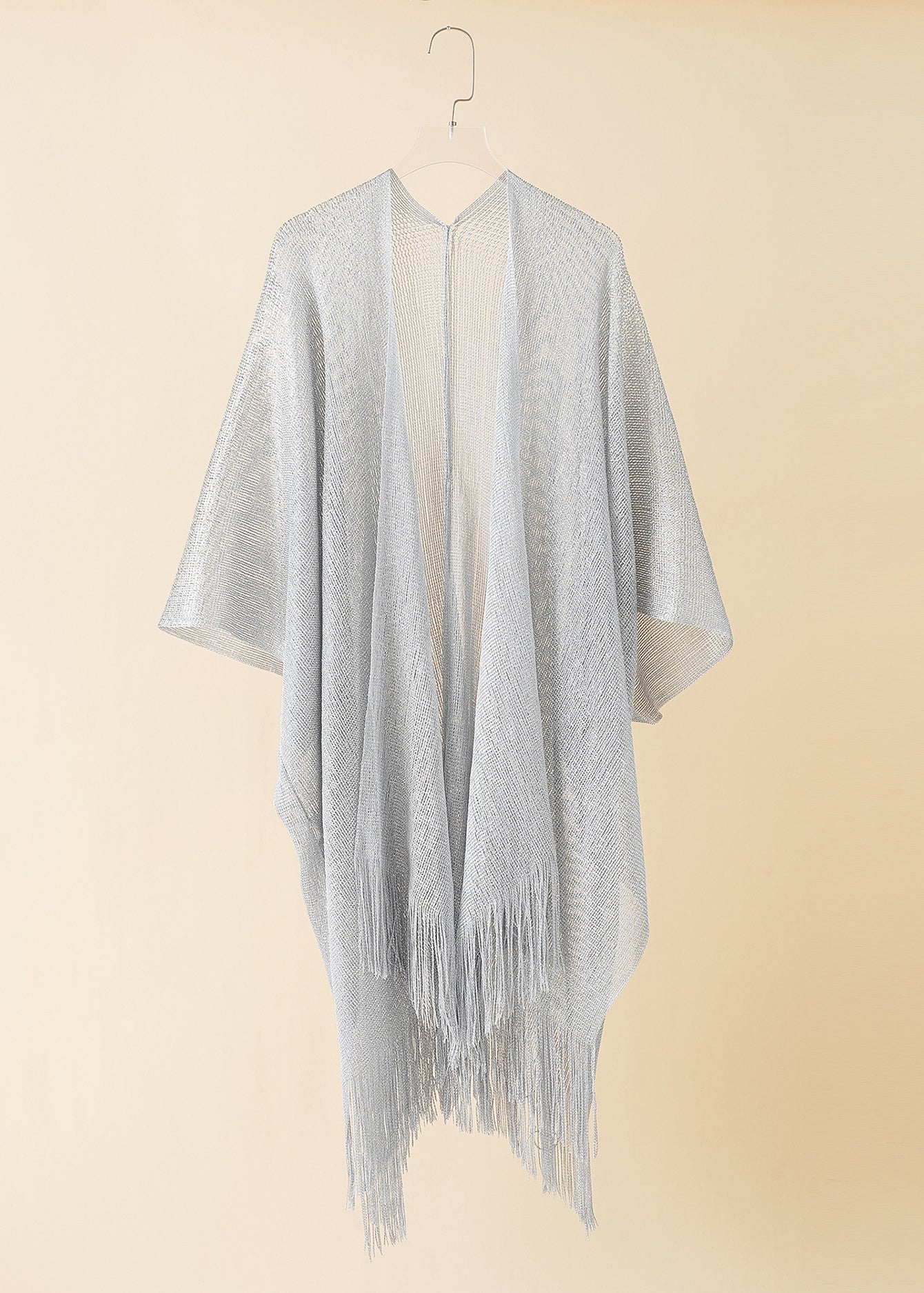 Solid Knit Fringed Coverup Shawl Sai Feel