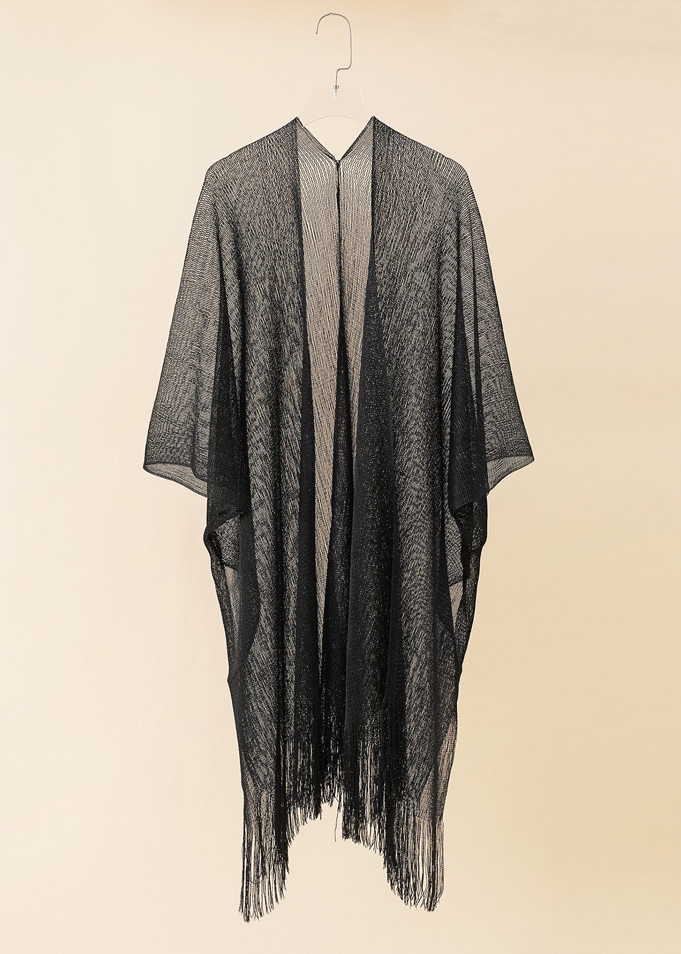 Solid Knit Fringed Coverup Shawl Sai Feel