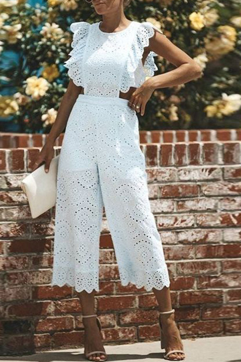 Solid Lace O Neck Straight Jumpsuits Sai Feel