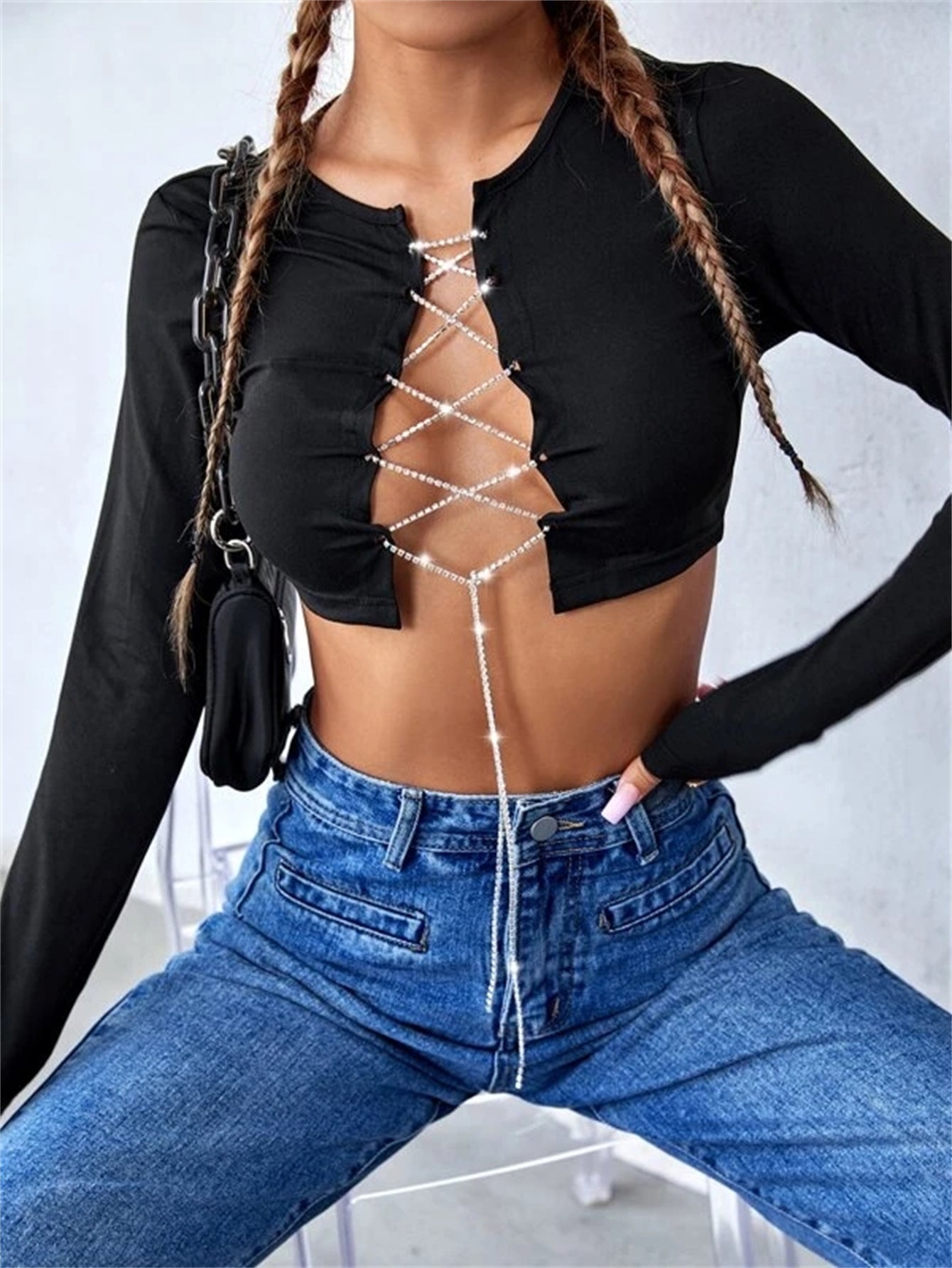 Solid Lace Up Front Crop Top Sai Feel