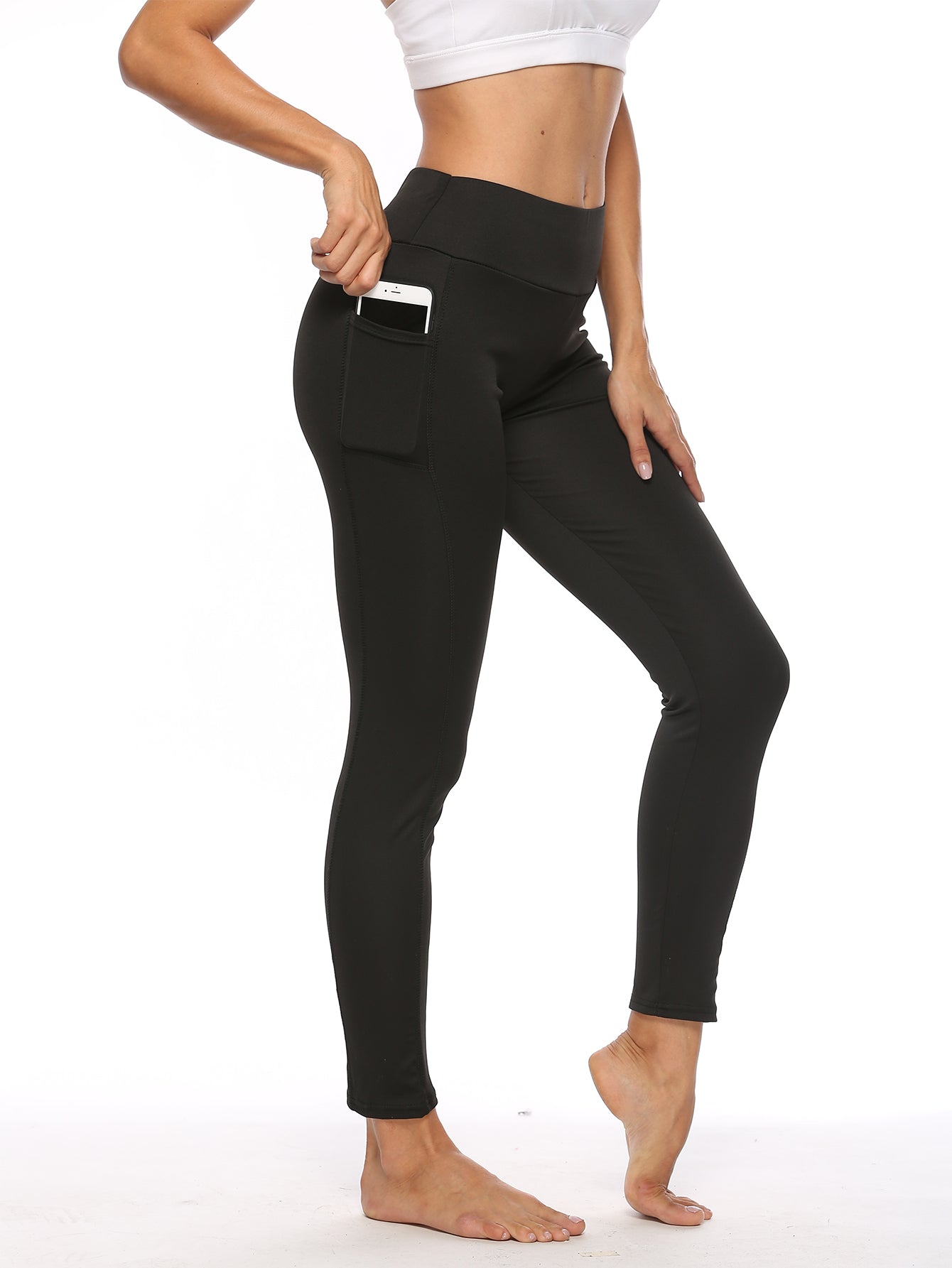 Solid Leggings With Phone Pocket Sai Feel