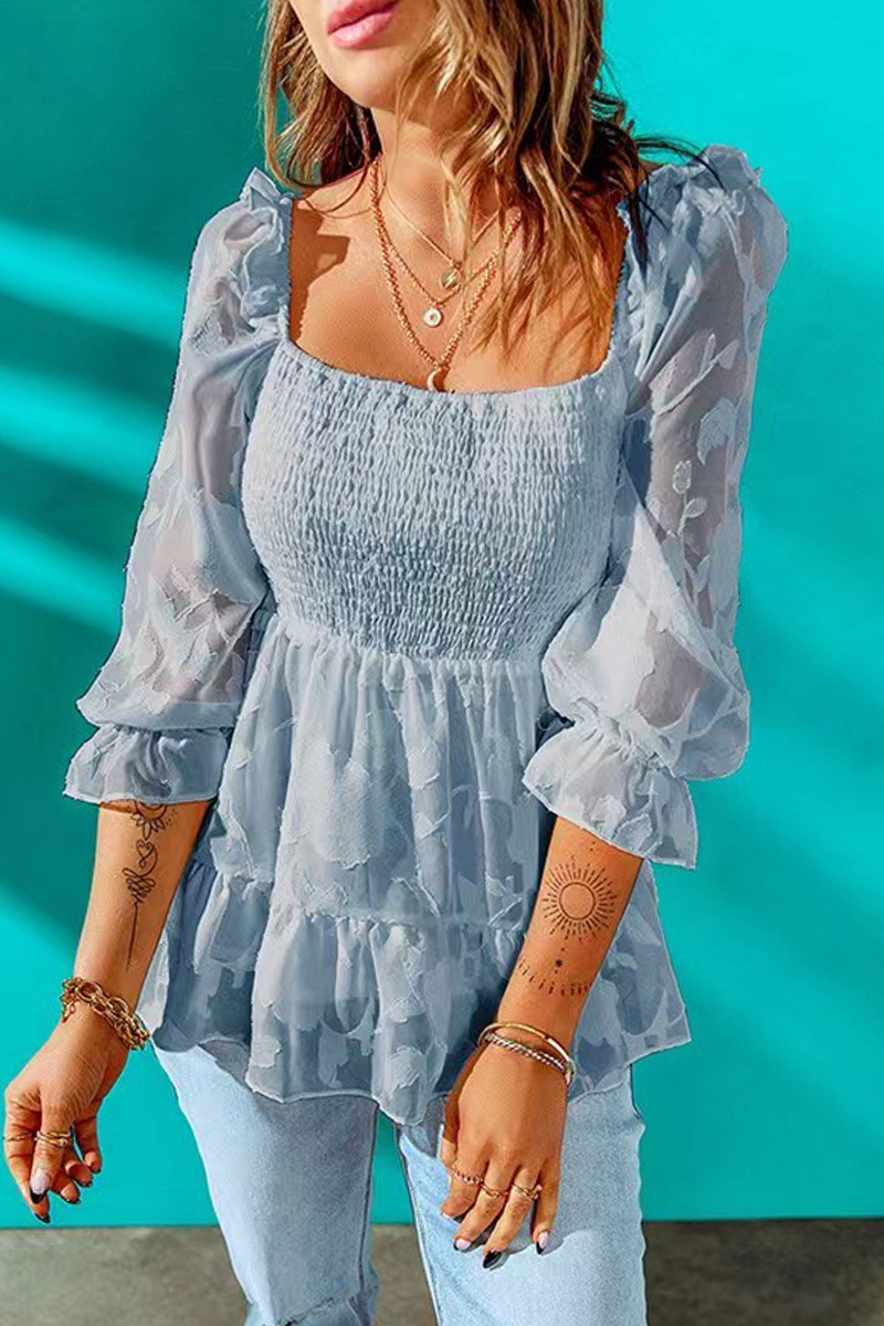 Solid Mesh Square Collar Tops(4 colors) Sai Feel