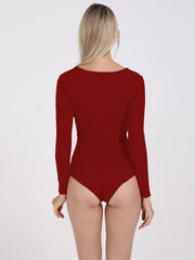 Solid Notched Neck Bodysuits Sai Feel