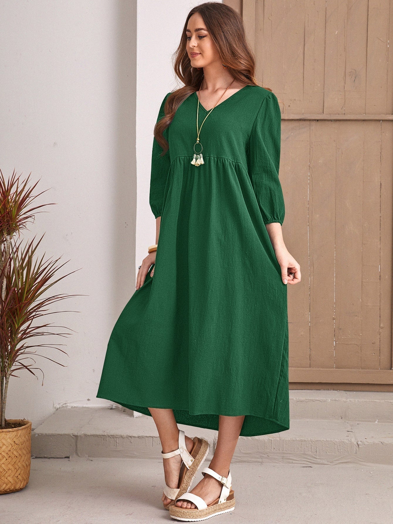 Solid Oversized Shirred Waist Dress Sai Feel