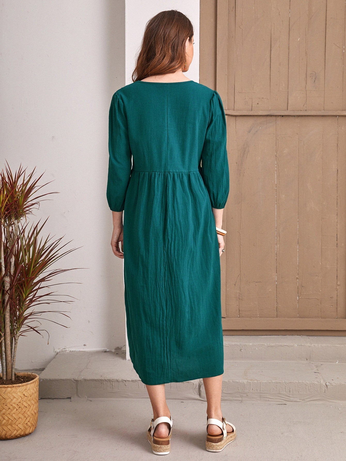 Solid Oversized Shirred Waist Dress Sai Feel