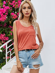 Solid Scoop Neck Tank Top with Front Pocket Sai Feel