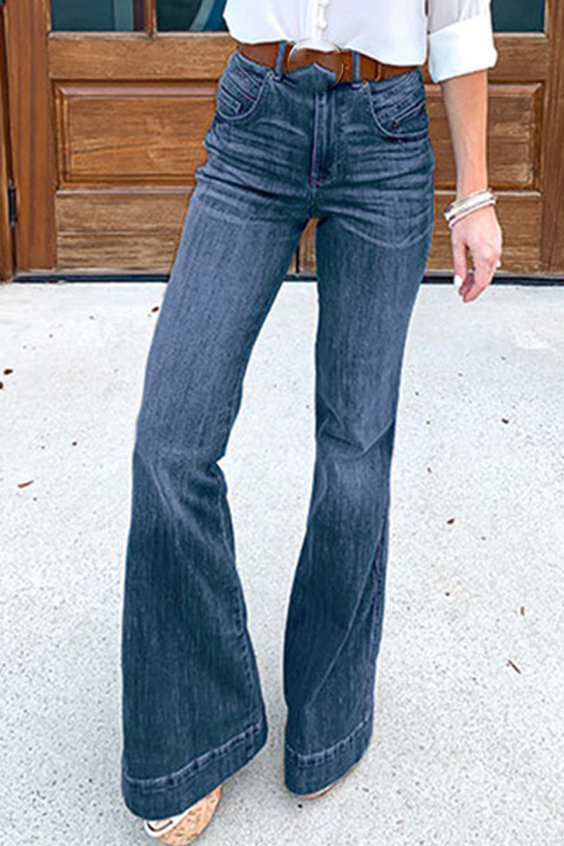 Solid Split Joint Boot Cut Denim Jeans Sai Feel