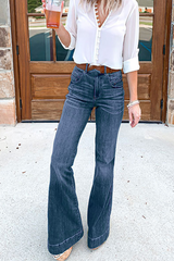 Solid Split Joint Boot Cut Denim Jeans Sai Feel