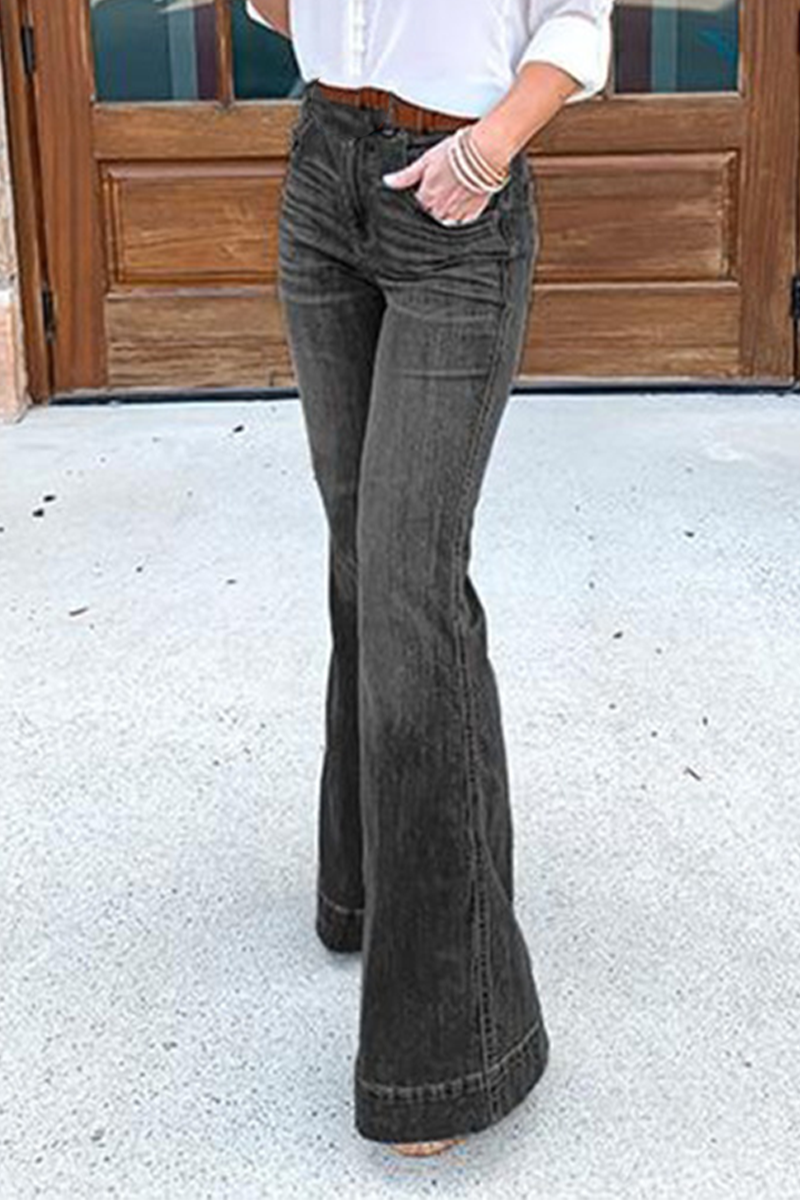 Solid Split Joint Boot Cut Denim Jeans Sai Feel