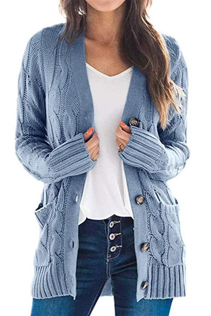 Solid Split Joint Buckle Cardigan Collar Tops(5 colors) Sai Feel