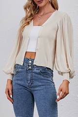 Solid Split Joint Buckle V Neck Tops Sai Feel