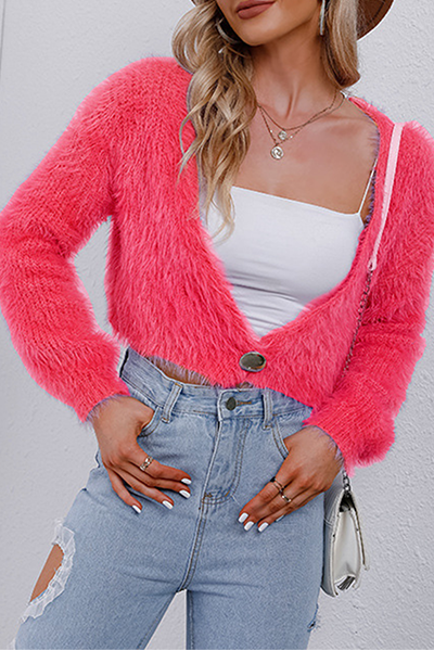 Solid Split Joint Buttons V Neck Outerwear Sai Feel