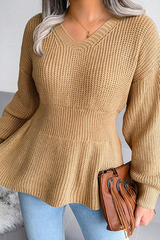 Solid Split Joint Flounce V Neck Tops£¨3 colors£© Sai Feel