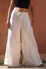 Solid Split Joint Frenulum Loose Wide Leg Patchwork Bottoms(5 colors) Sai Feel