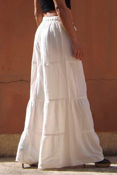 Solid Split Joint Frenulum Loose Wide Leg Patchwork Bottoms(5 colors) Sai Feel