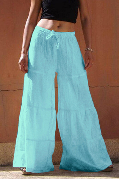 Solid Split Joint Frenulum Loose Wide Leg Patchwork Bottoms(5 colors) Sai Feel