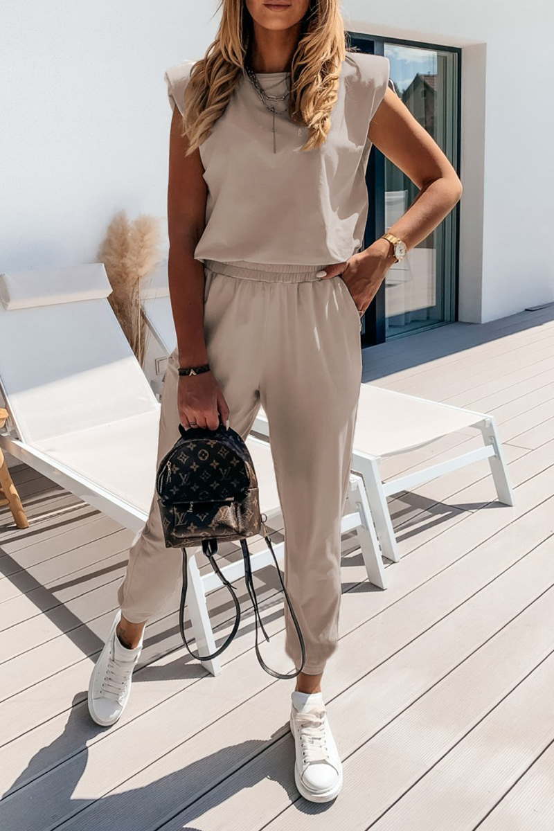 Solid Split Joint O Neck Sleeveless Two Pieces(4 colors) Sai Feel