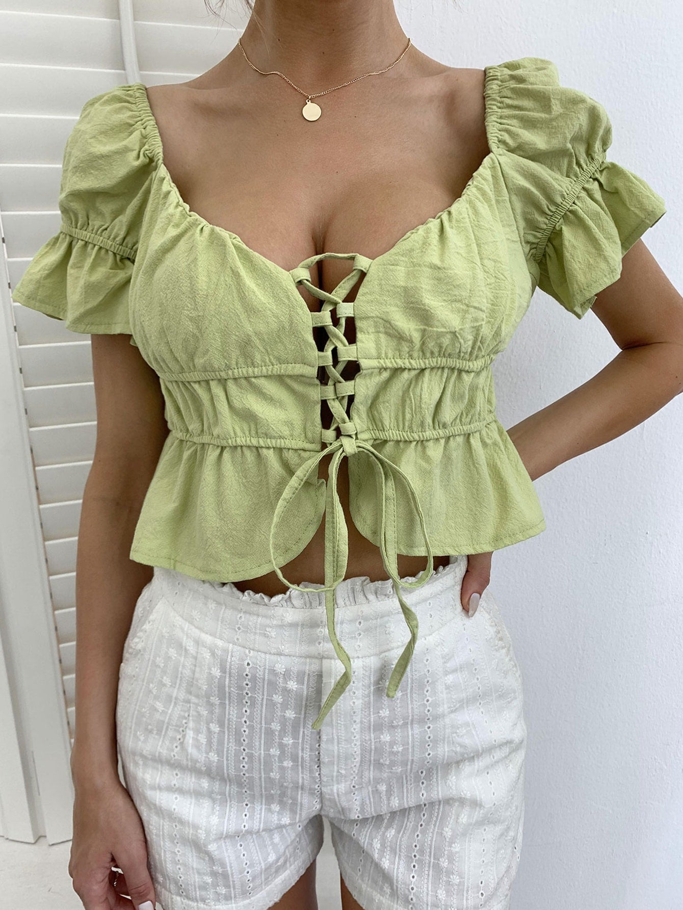 Solid Tie Front Blouse Sai Feel
