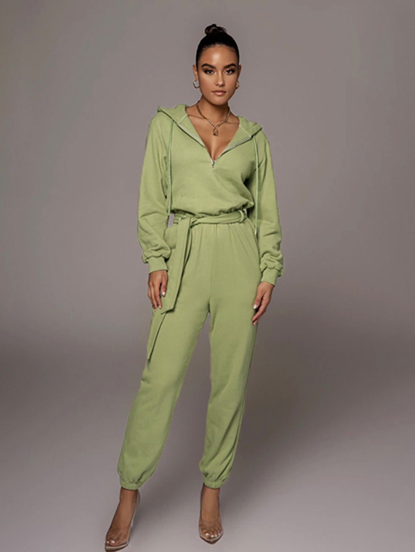 Solid V Neck Jumpsuit Sai Feel