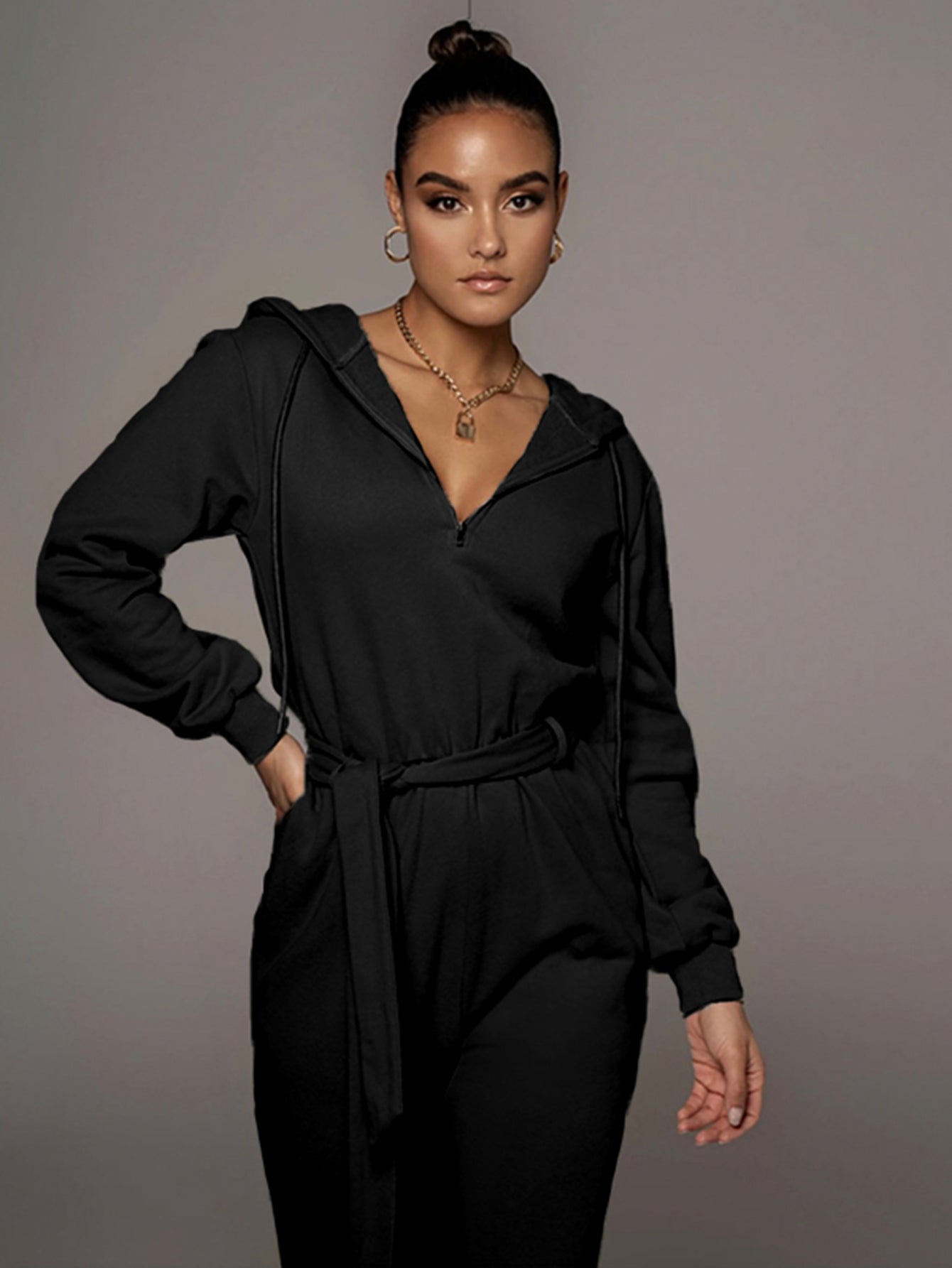 Solid V Neck Jumpsuit Sai Feel