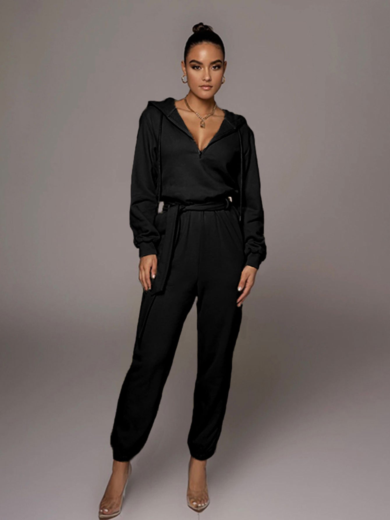 Solid V Neck Jumpsuit Sai Feel