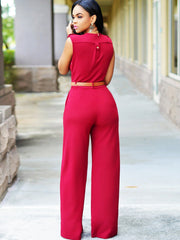 Solid V Neck Jumpsuit Sai Feel