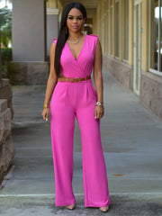 Solid V Neck Jumpsuit Sai Feel