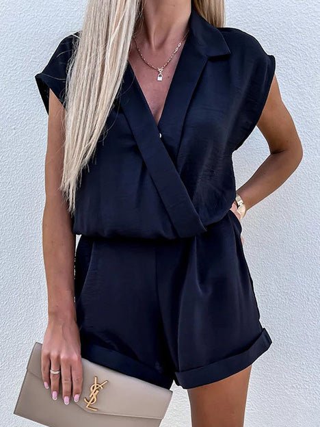 Solid V-Neck Sleeveless Casual Jumpsuit Sai Feel