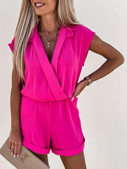 Solid V-Neck Sleeveless Casual Jumpsuit Sai Feel