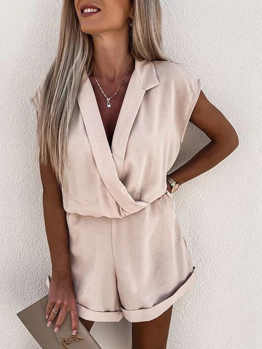 Solid V-Neck Sleeveless Casual Jumpsuit Sai Feel