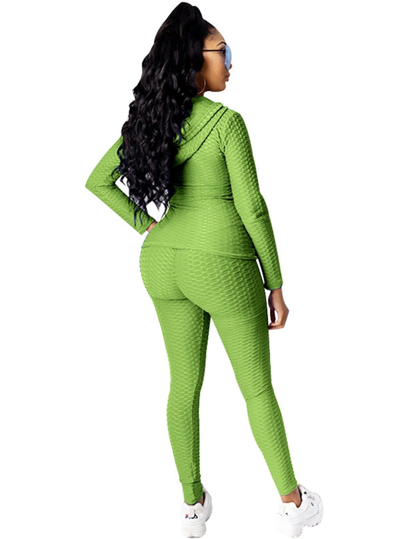 Solid Zipper Hoodie & Legging Pants Sai Feel