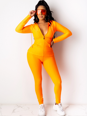 Solid Zipper Hoodie & Legging Pants Sai Feel