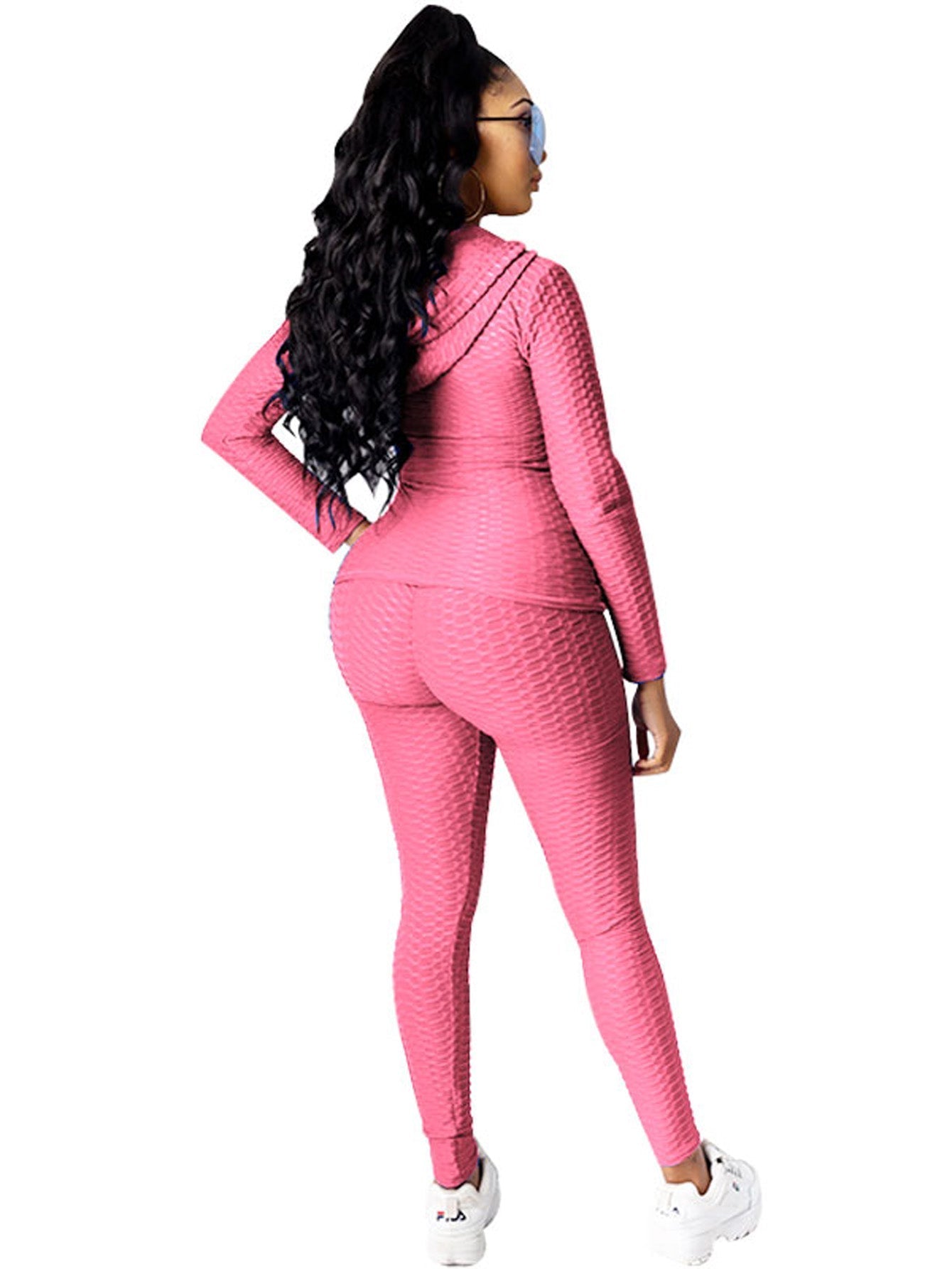 Solid Zipper Hoodie & Legging Pants Sai Feel