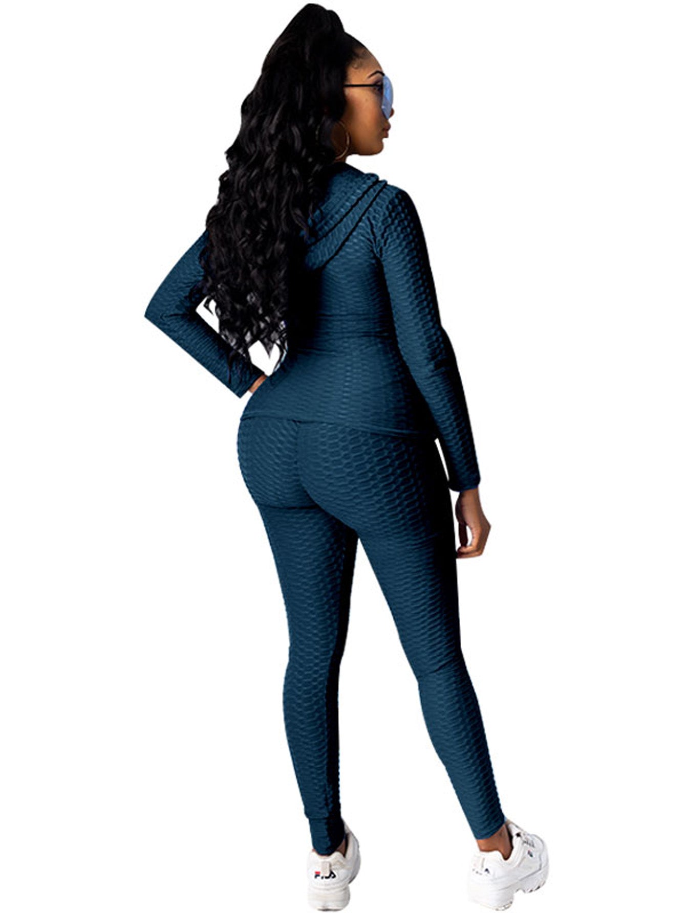 Solid Zipper Hoodie & Legging Pants Sai Feel